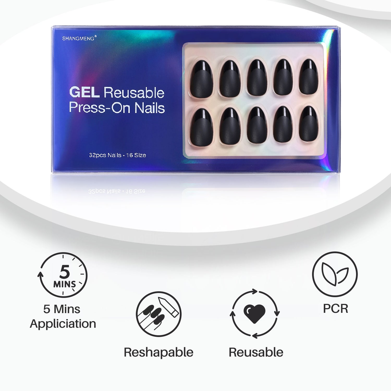 Matte Black French Short Almond Nails