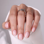 Blush Veil Pale Pink — Extra Short Almond angled hand close-up | SHANGMENG®