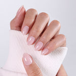 Blush Veil Pale Pink — Extra Short Almond hand model detail of the extra short almond shape | SHANGMENG®