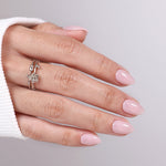 Blush Veil Pale Pink — Extra Short Almond two hands view of the glossy finish | SHANGMENG®