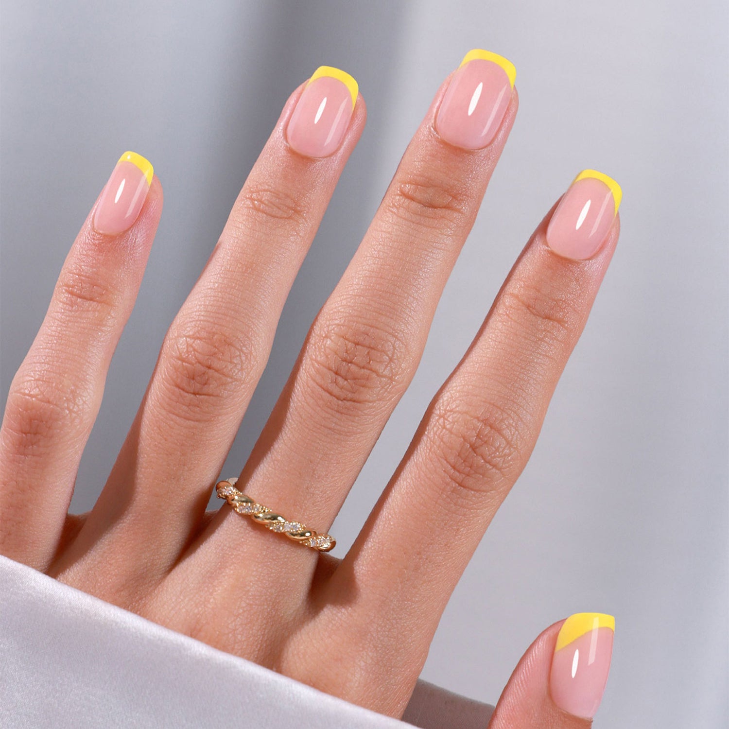 Bright Yellow French Tips Square Gel Nails