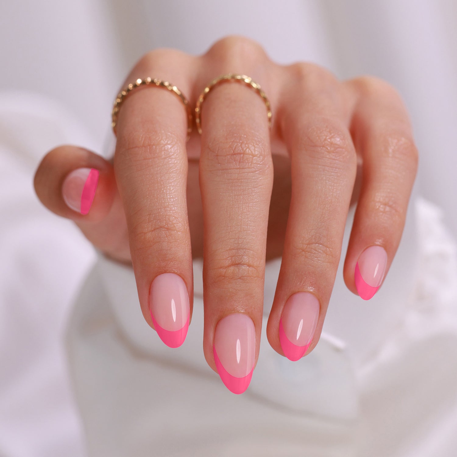 Pink French Short Almond Press On Nails