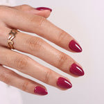 Plum Nocturne Burgundy — Extra Short Almond on hand view | SHANGMENG®