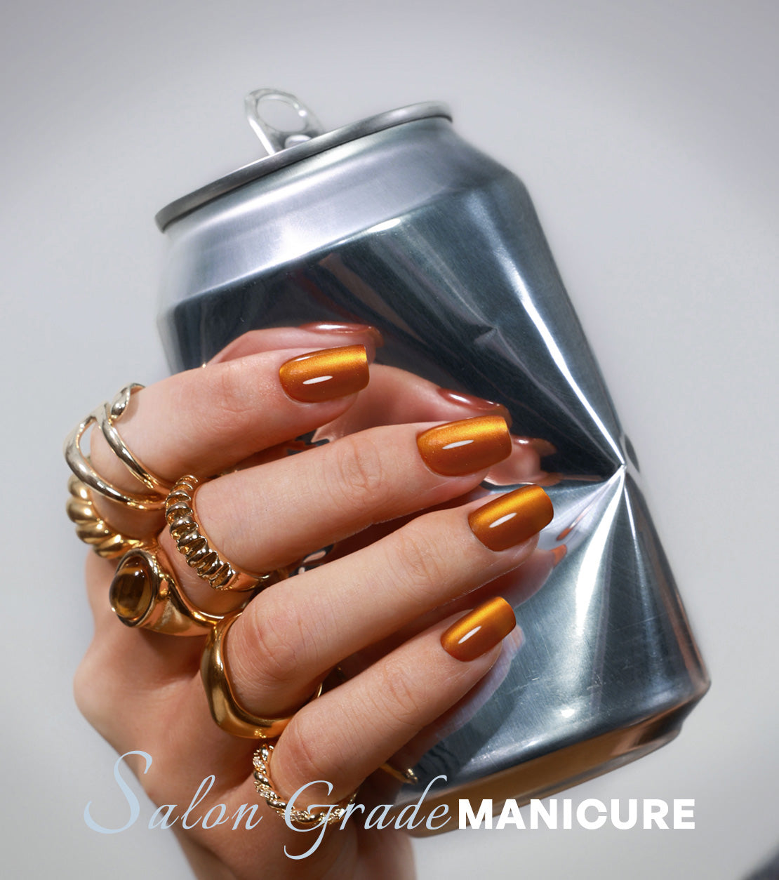 Burnt Orange Cat Eye Short Square Nails