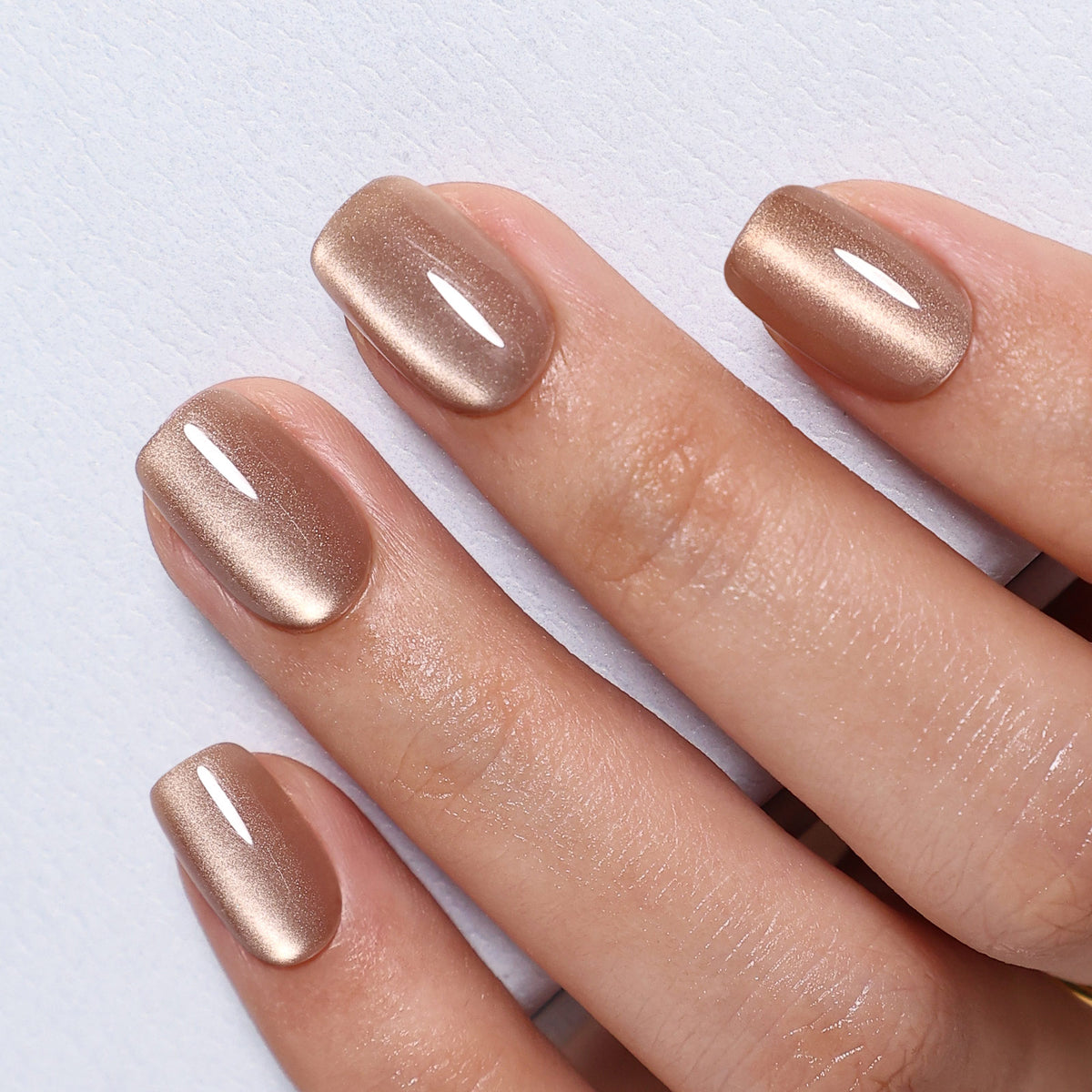Champagne Halo Beige Cat Eye — Short Square close-up of the champagne beige cat-eye finish | SHANGMENG®
