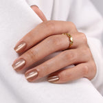 Champagne Halo Beige Cat Eye — Short Square crossed-hands lifestyle view of the short square manicure | SHANGMENG®