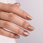 Champagne Halo Beige Cat Eye — Short Square side hand view showing the glossy cat-eye finish | SHANGMENG®