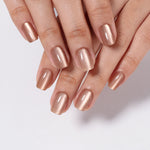 Champagne Halo Beige Cat Eye — Short Square two-hand top view of the beige cat-eye manicure | SHANGMENG®