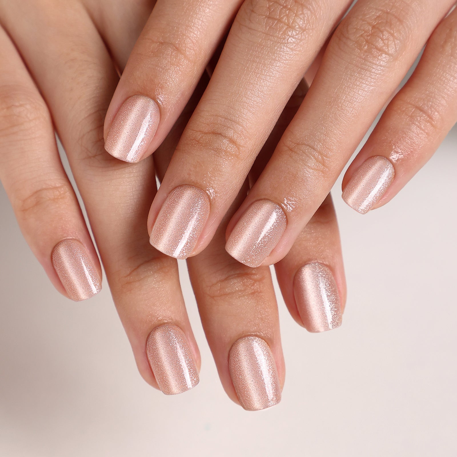 SHANGMENG® Champagne Toast Cat Eye Short Square Press-On Nails