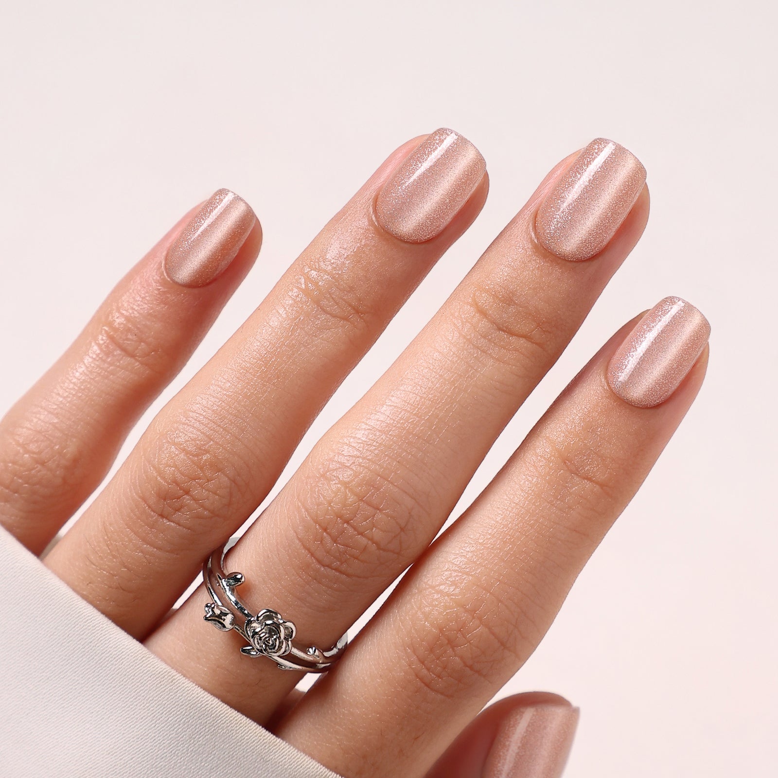 Champagne Toast Cat Eye Short Square Press-On Nails