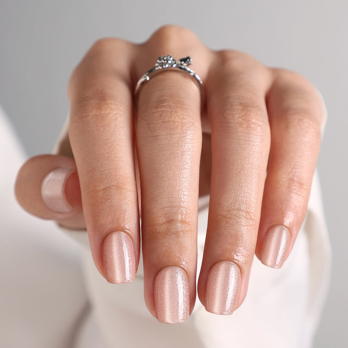 Champagne Toast unhas press-on quadradas cat eye: vista da mão, cat eye quadrada b | SHANGMENG®