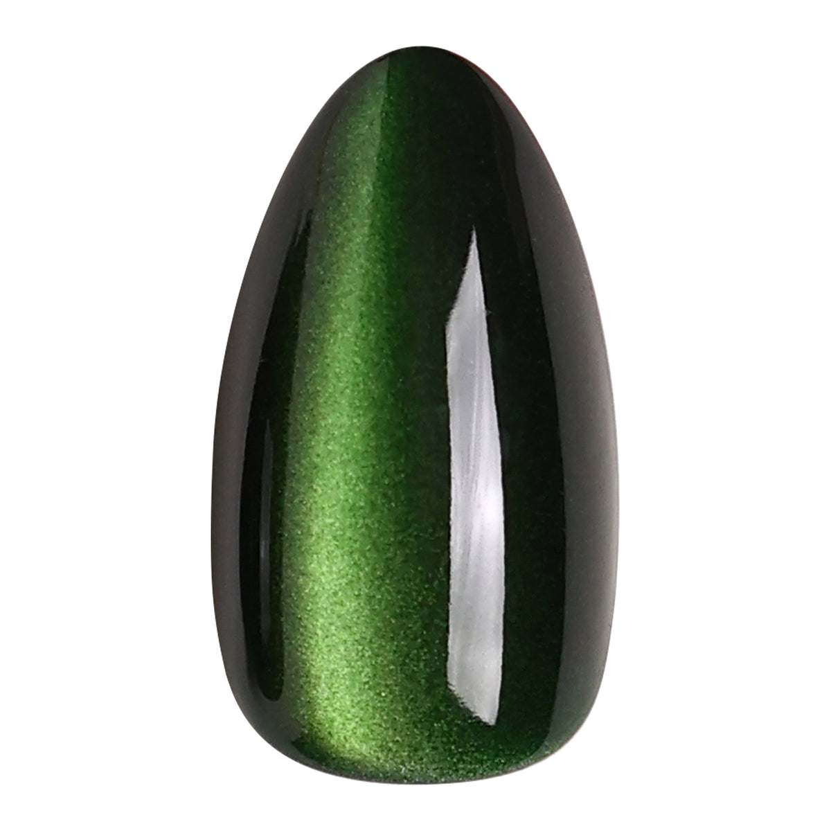 Cat Eye Emerald Green Medium Almond Soft Gel Press-On Nails single loose nail studio shot | SHANGMENG®