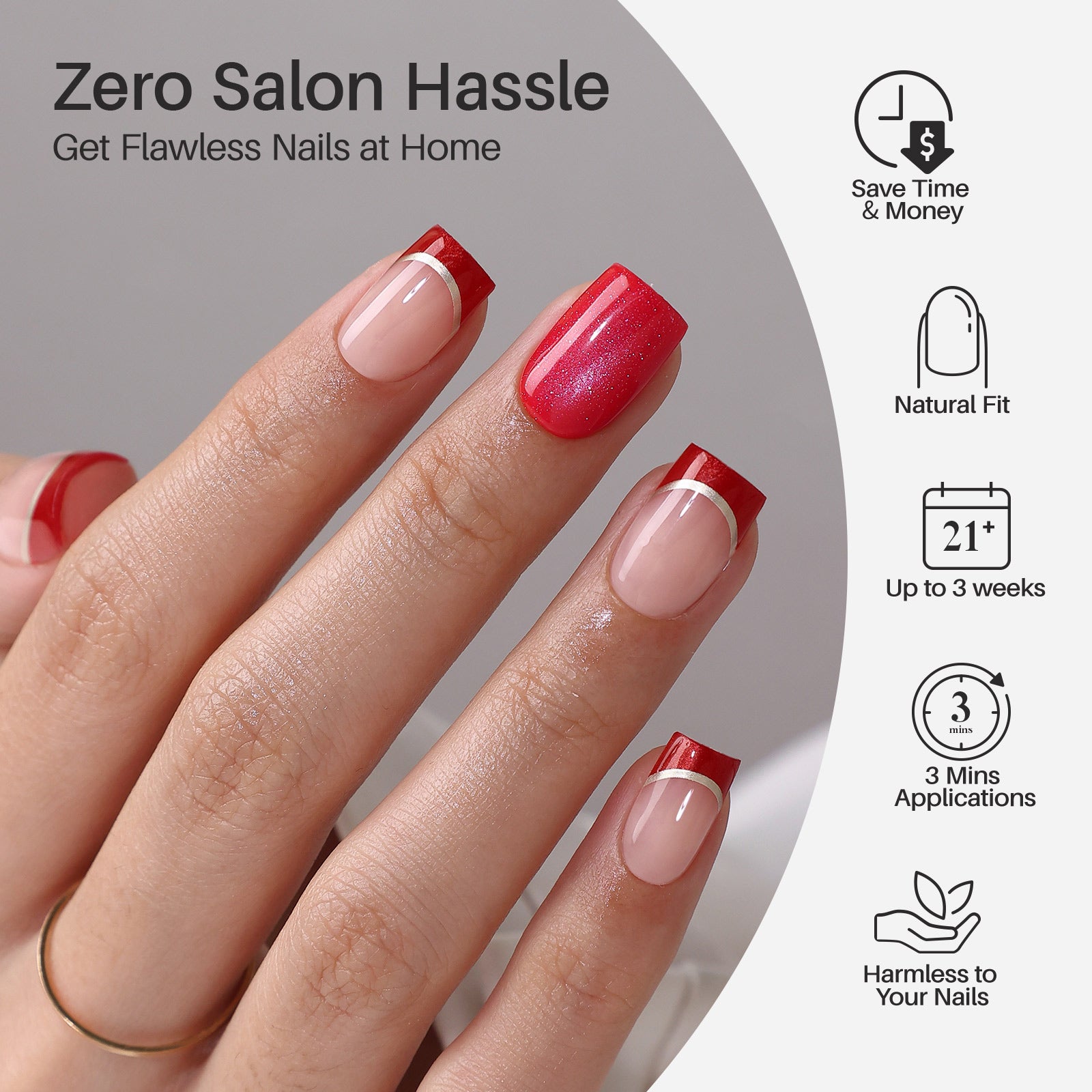 French Tip Cat Eye Gold Short Square Press on Nails product image 1 |  SHANGMENG®