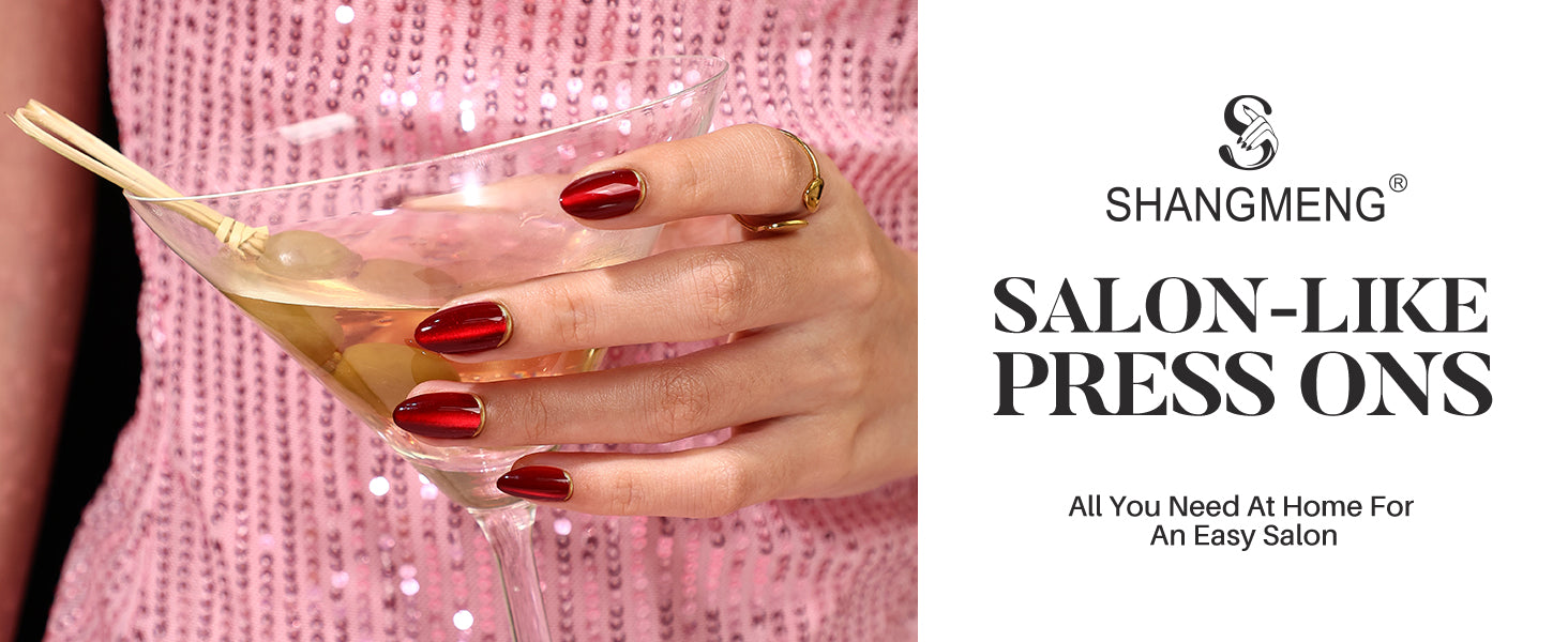 Dark Red Cat Eye Gold Foil 3D Short Almond Soft Gel Press on Nails detail image 1