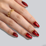 Cat Eye Gold Foil 3D Short Almond Soft Gel Press on Nails close up detail | SHANGMENG®