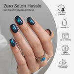 Cat Eye Peacock Blue Short Square Soft Gel Press on Nails product image 2 | SHANGMENG®