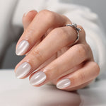 Cat Eye Pearl White Short Almond Soft Gel Press-On Nails alternate hand angle view one | SHANGMENG®