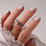 Cat Eye Pearl White Short Almond Soft Gel Press-On Nails alternate hand angle view four | SHANGMENG®