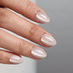 Cat Eye Pearl White Short Almond Soft Gel Press-On Nails fan spread detail view two | SHANGMENG®