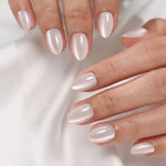 Cat Eye Pearl White Short Almond Soft Gel Press-On Nails review or scene detail | SHANGMENG®