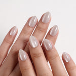 Cat Eye Pearl White Short Almond Soft Gel Press-On Nails side profile detail view one | SHANGMENG®