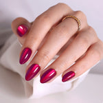 Cat Eye Plum Purple Short Almond Soft Gel Press on Nails product photo on hand | SHANGMENG®