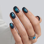 Cat Eye Peacock Blue Short Square Soft Gel Press on Nails product image 3 | SHANGMENG®