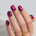 Cat eye purple short square soft gel press-on nails close-up on hand | SHANGMENG®