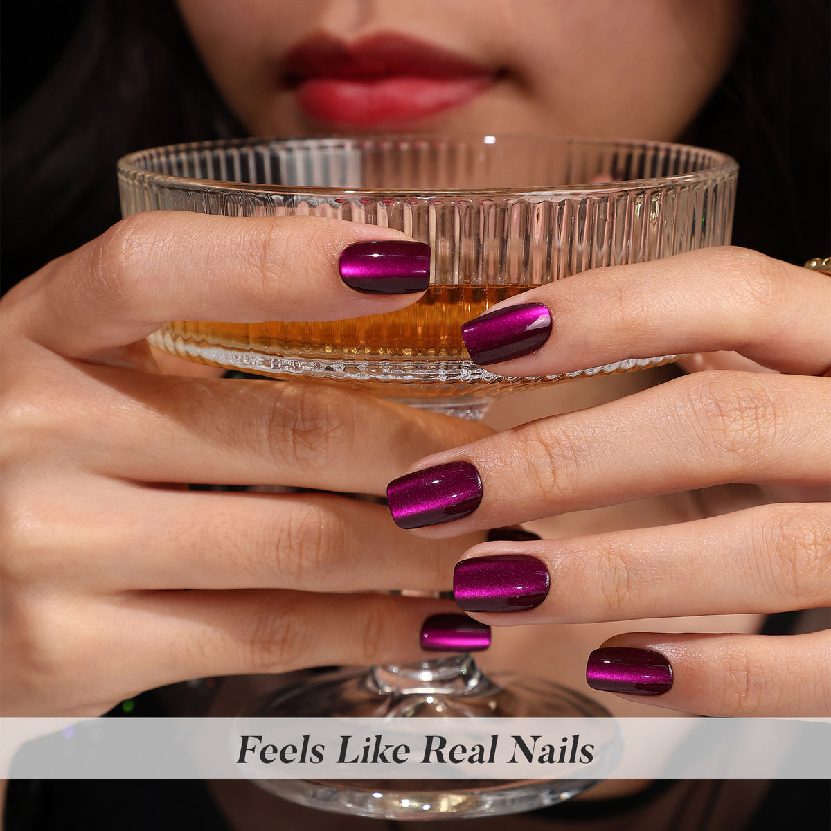 SHANGMENG® Cat Eye Purple Short Square Soft Gel Press on Nails brand card