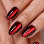 Ruby Heart unhas press-on amendoadas cat eye: vista detalhada do acabamento com luz suave | SHANGMENG®