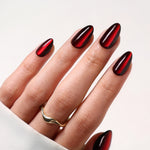 Ruby Heart unhas press-on amendoadas cat eye: vista lateral angulada, cat eye rubi | SHANGMENG®