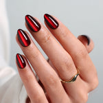 Ruby Heart unhas press-on amendoadas cat eye: vista superior da mão, kit completo | SHANGMENG®