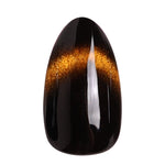 Aurora Muse Five-Shade Cat Eye Short Almond Press-On Nails gold cat-eye single nail close-up | SHANGMENG®