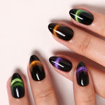 Aurora Muse Five-Shade Cat Eye Short Almond Press-On Nails two-hand overlapping view | SHANGMENG®