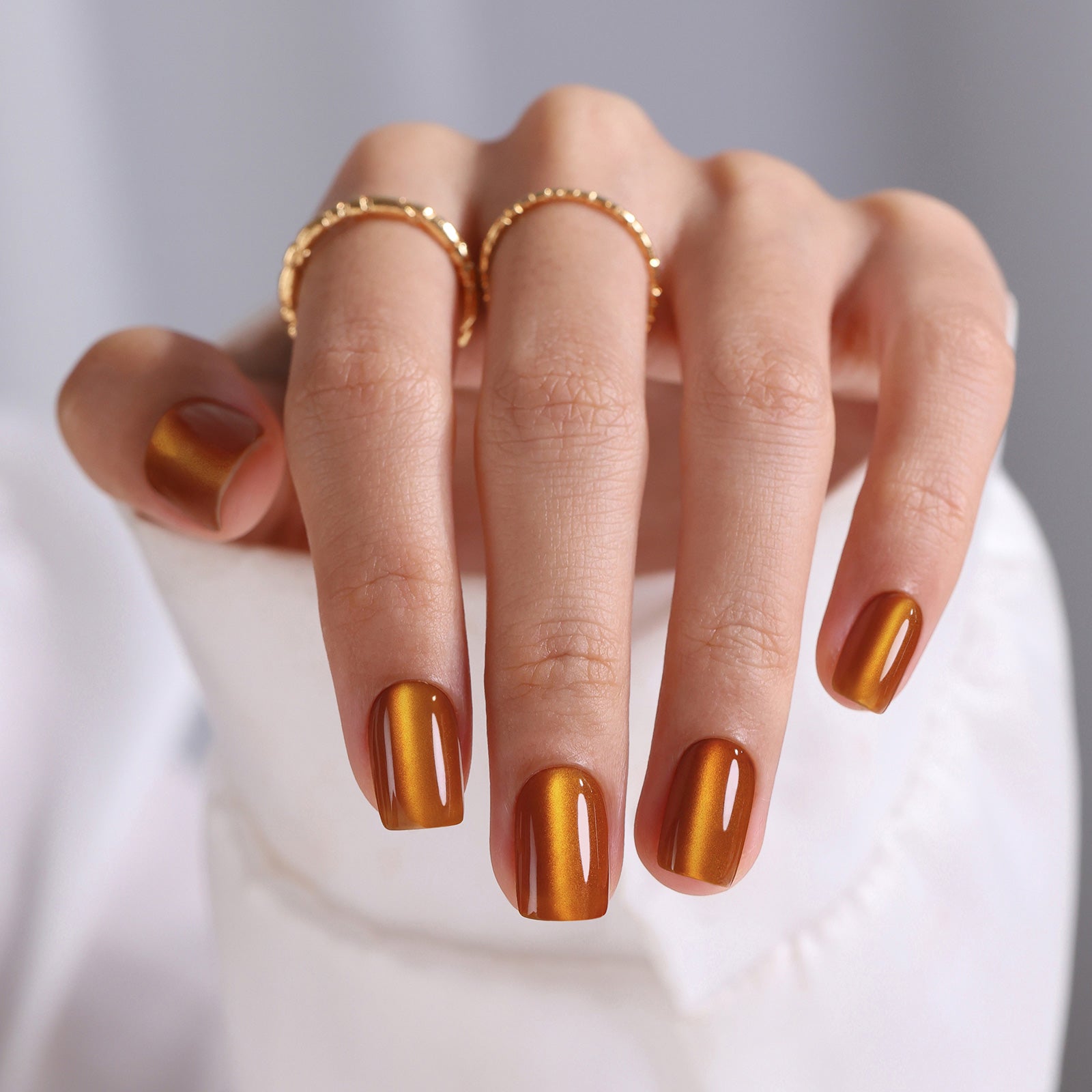 SHANGMENG® Burnt Orange Cat Eye Short Square Press-On Nails
