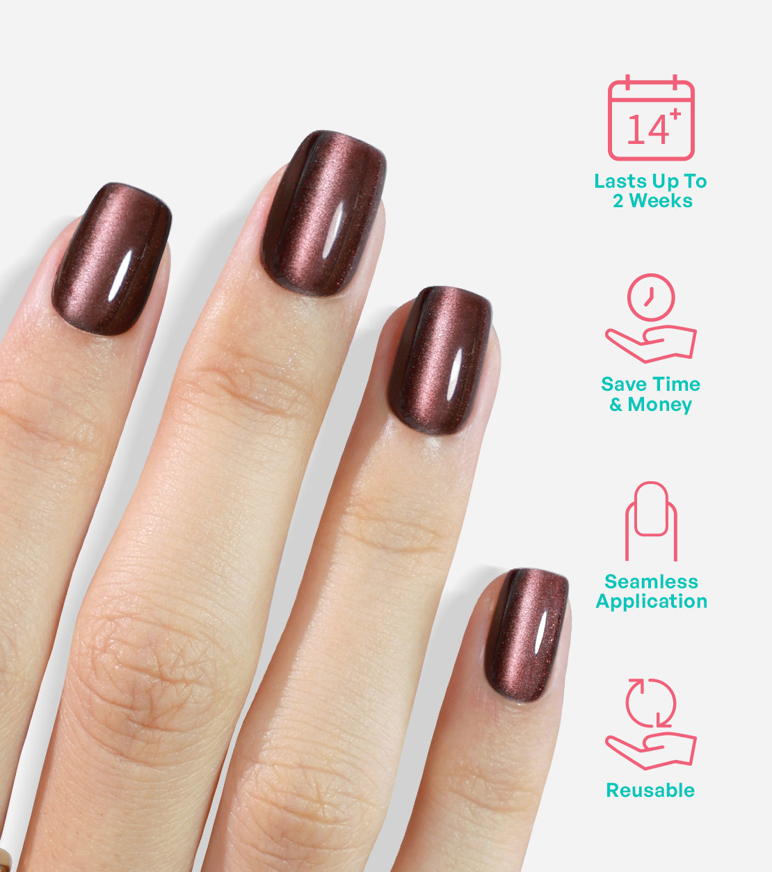 Cocoa Brown Cat Eye Short Square Nails