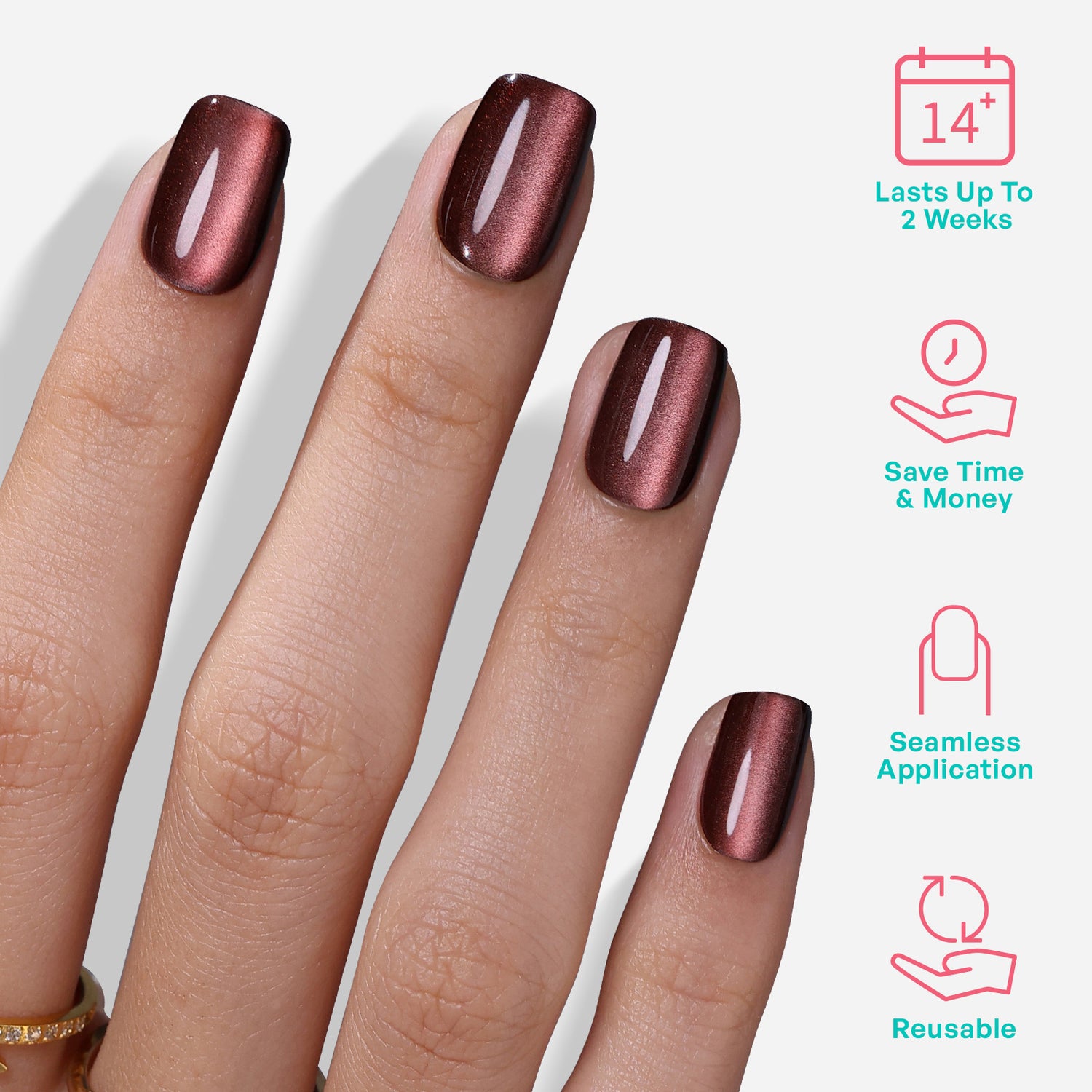 Cocoa Brown Cat Eye Short Square Nails