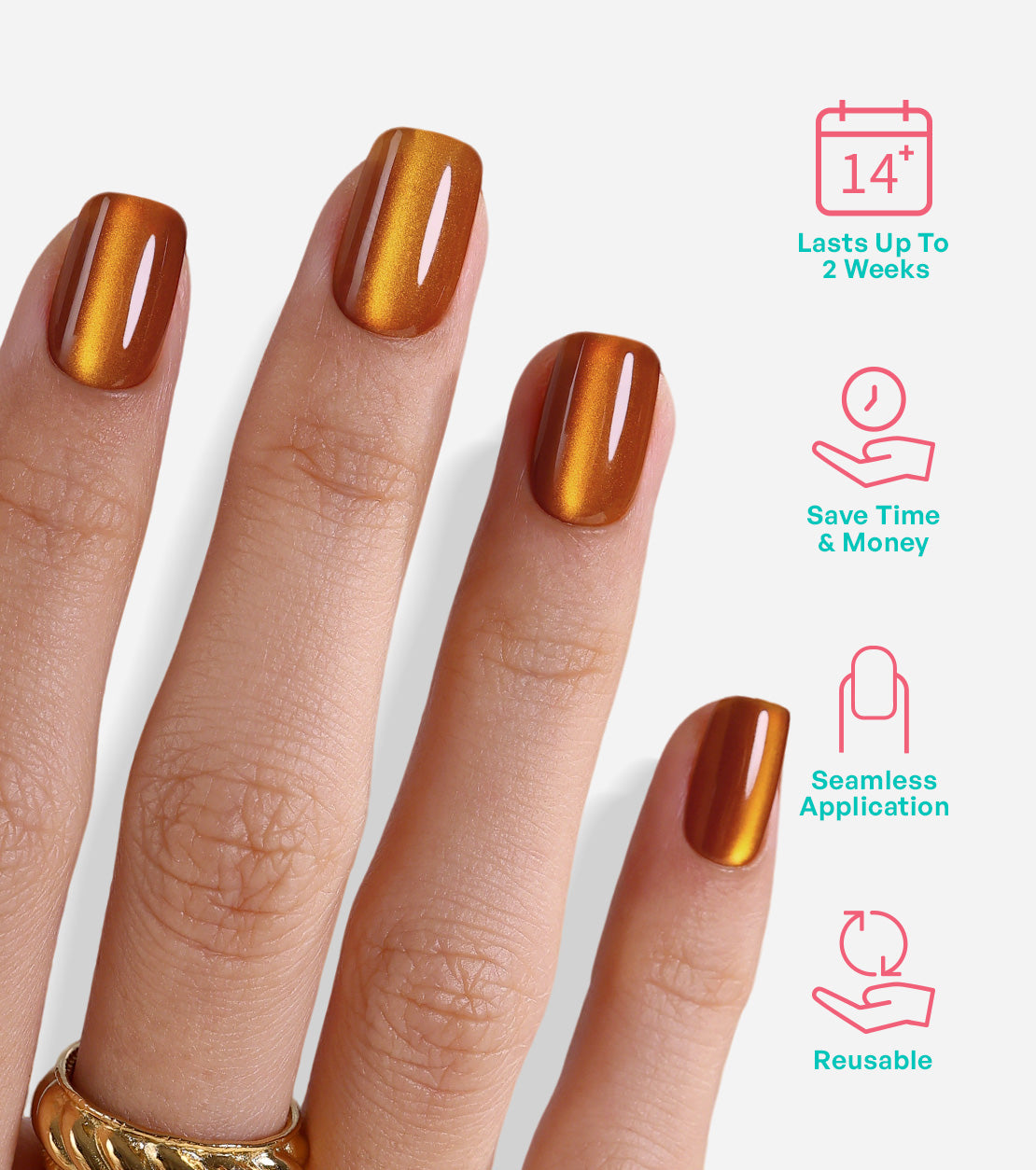 Burnt Orange Cat Eye Short Square Nails