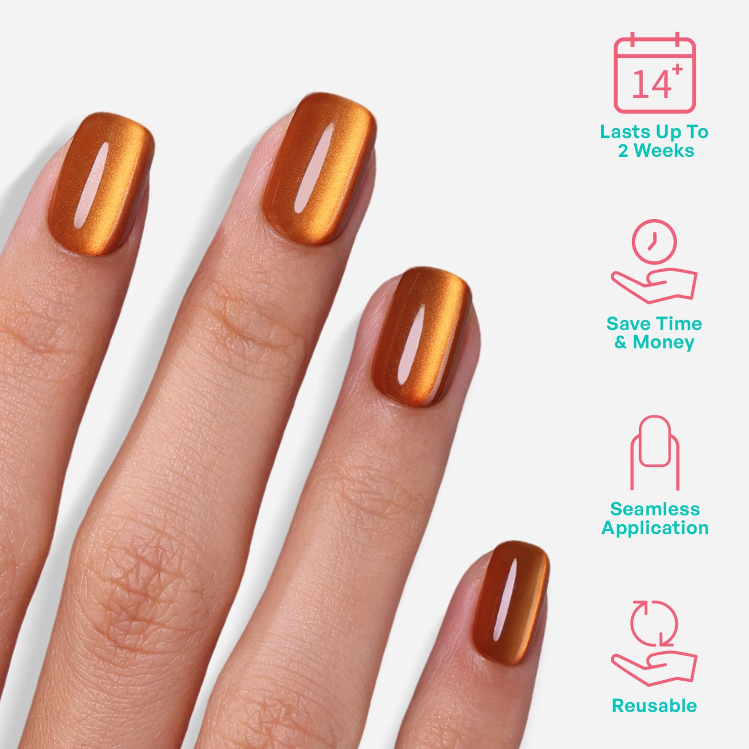 Burnt Orange Cat Eye Short Square Nails