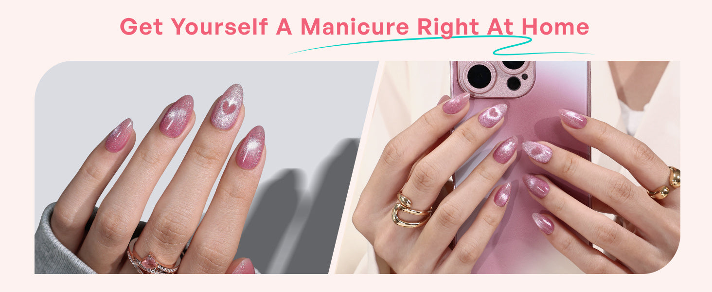 Pink Velvet Cat Eye Heart Valentines Nails detail image 3