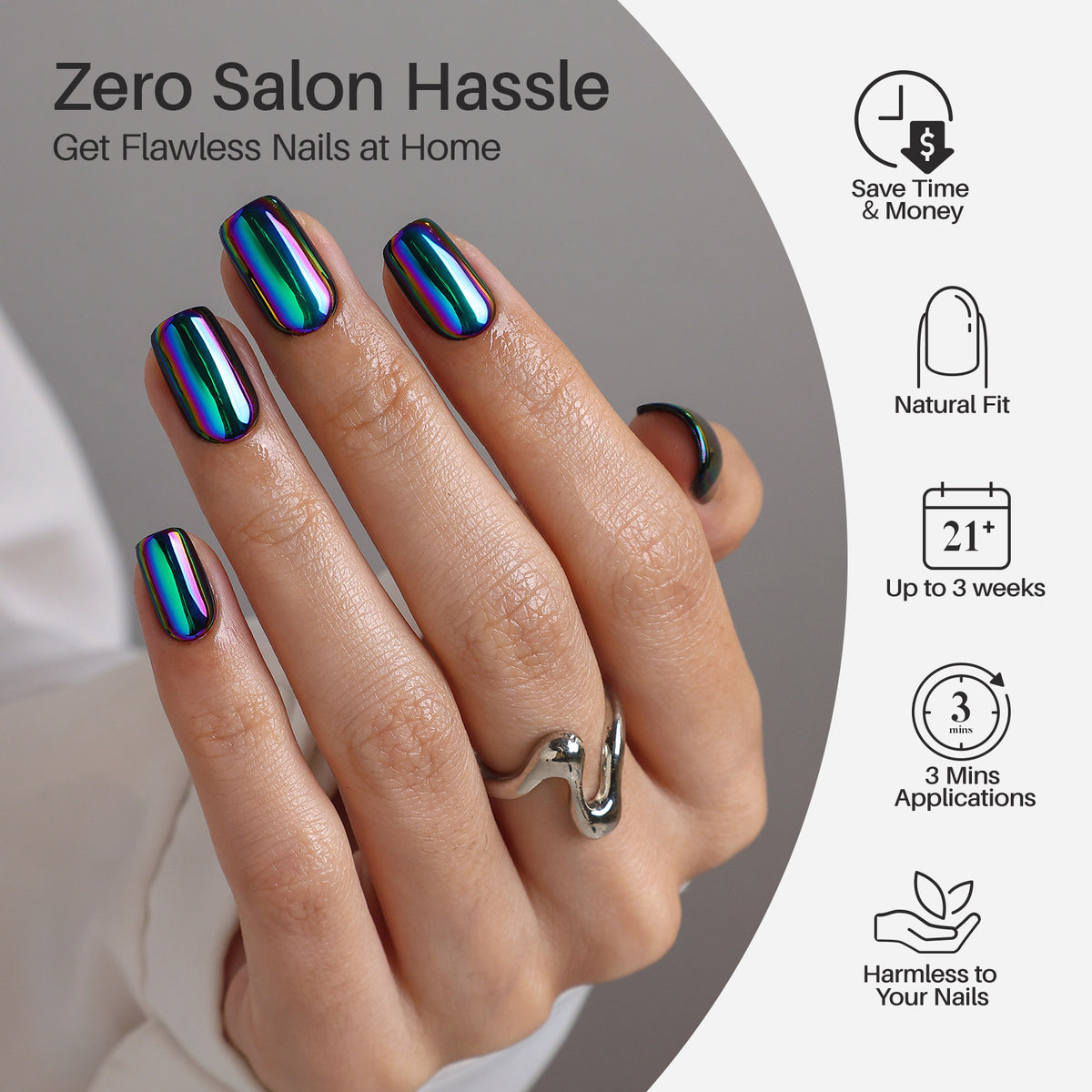 Chrome Purple Blue Short Square Soft Gel Press on Nails product image 2 | SHANGMENG®