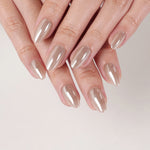 Champagne Dawn Kilau Chrome — Almond Pendek tampilan dua tangan dengan set lengkap kilau sampanye yang serasi | SHANGMENG®