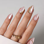 Champagne Muse Cat Eye 3D Short Almond Press-On Nails angled hand view | SHANGMENG®