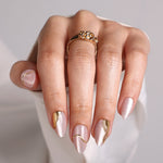 Champagne Muse Cat Eye 3D Short Almond Press-On Nails main hand model view | SHANGMENG®