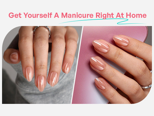 Faux Ongles Réutilisables Courts en Gel Souple Amande Effet Salon de Manucure Champagne detail image 2