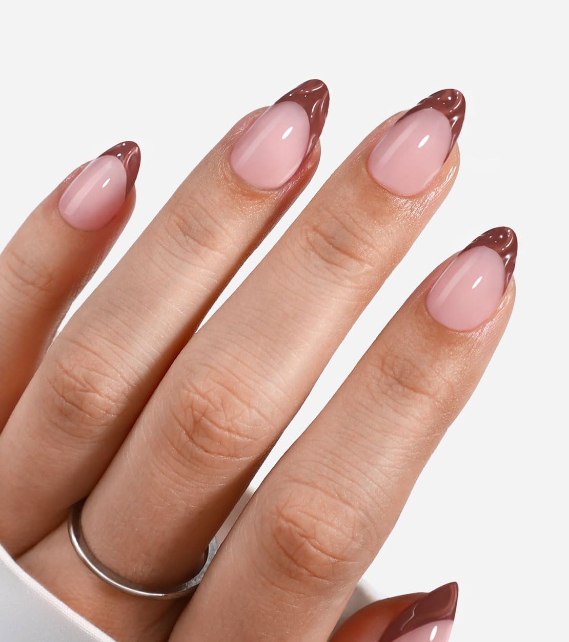 Latte Brown 3D French Fall Almond Nails