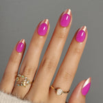 Gambar produk kuku press-on French Tip Chrome Rose Gold berbentuk Almond Pendek 1 | SHANGMENG®