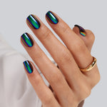 Chrome Purple Green Short Square Soft Gel Press on Nails product image 3 | SHANGMENG®