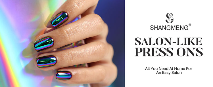 Chrome Purple Blue Short Square Soft Gel Press on Nails detail image 2