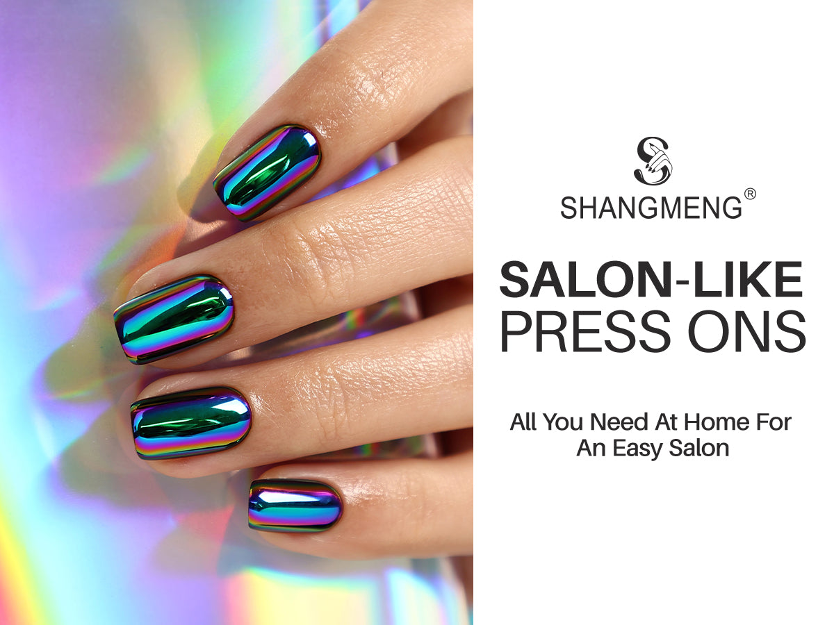 Chrome Purple Blue Short Square Soft Gel Press on Nails detail image 2